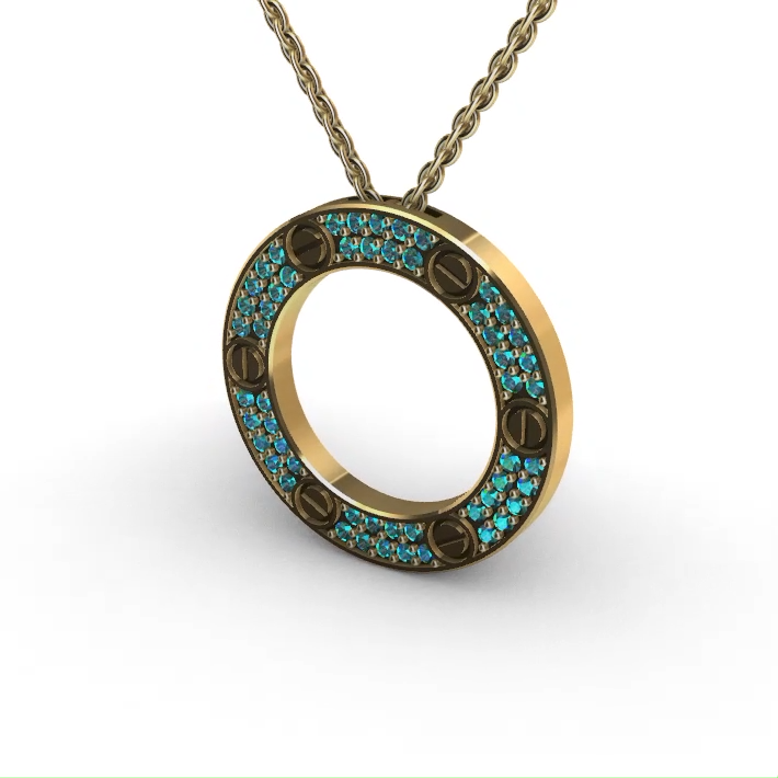 Screw Motif Pave Gemstone Circle of Life Pendant — view 8