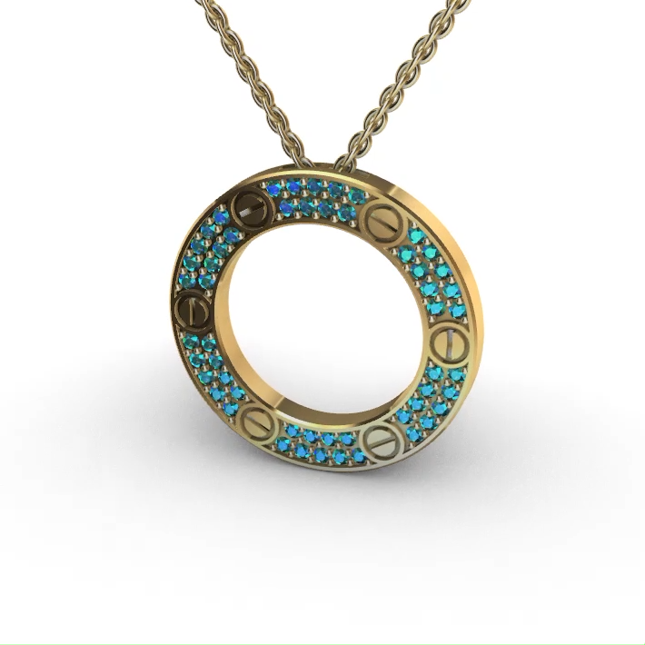 Screw Motif Pave Gemstone Circle of Life Pendant — view 7
