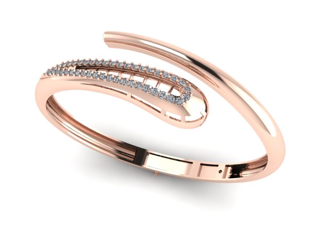 Luxury Diamond Bangle Bracelet 3D Model Pave Set Open Cuff — view 3