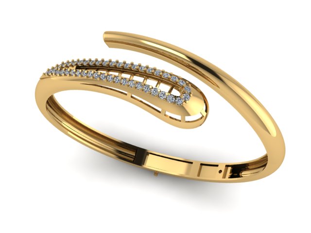Luxury Diamond Bangle Bracelet 3D Model Pave Set Open Cuff — view 1