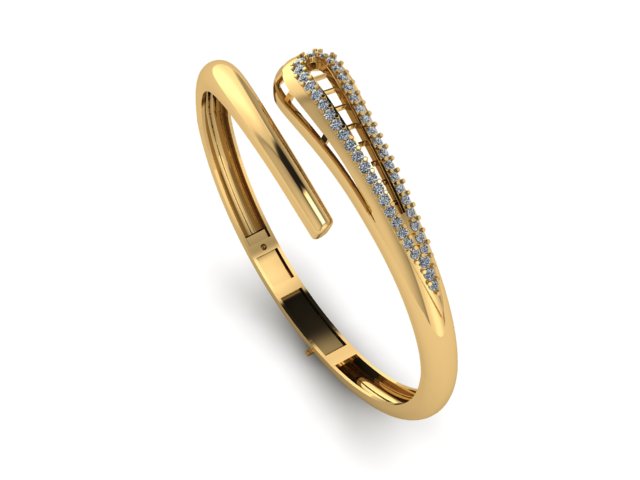 Luxury Diamond Bangle Bracelet 3D Model Pave Set Open Cuff — view 7