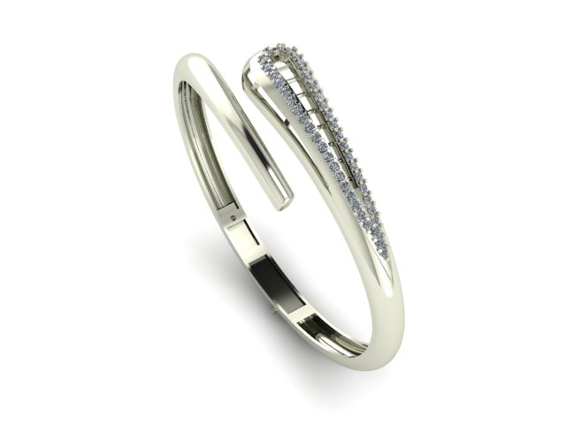 Luxury Diamond Bangle Bracelet 3D Model Pave Set Open Cuff — view 8