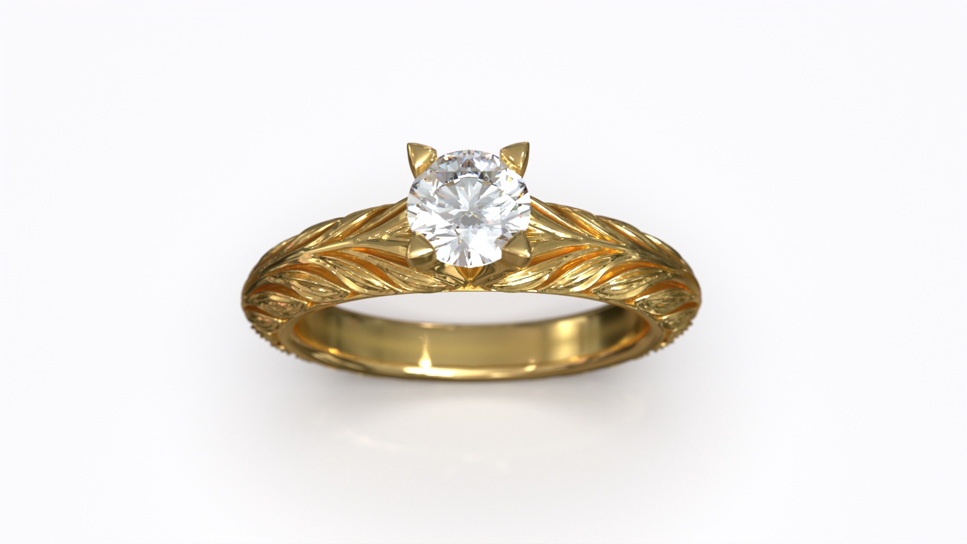 Laurel Wreath Leaves Engagement Solitaire Half Carat Diamond Ring — view 2