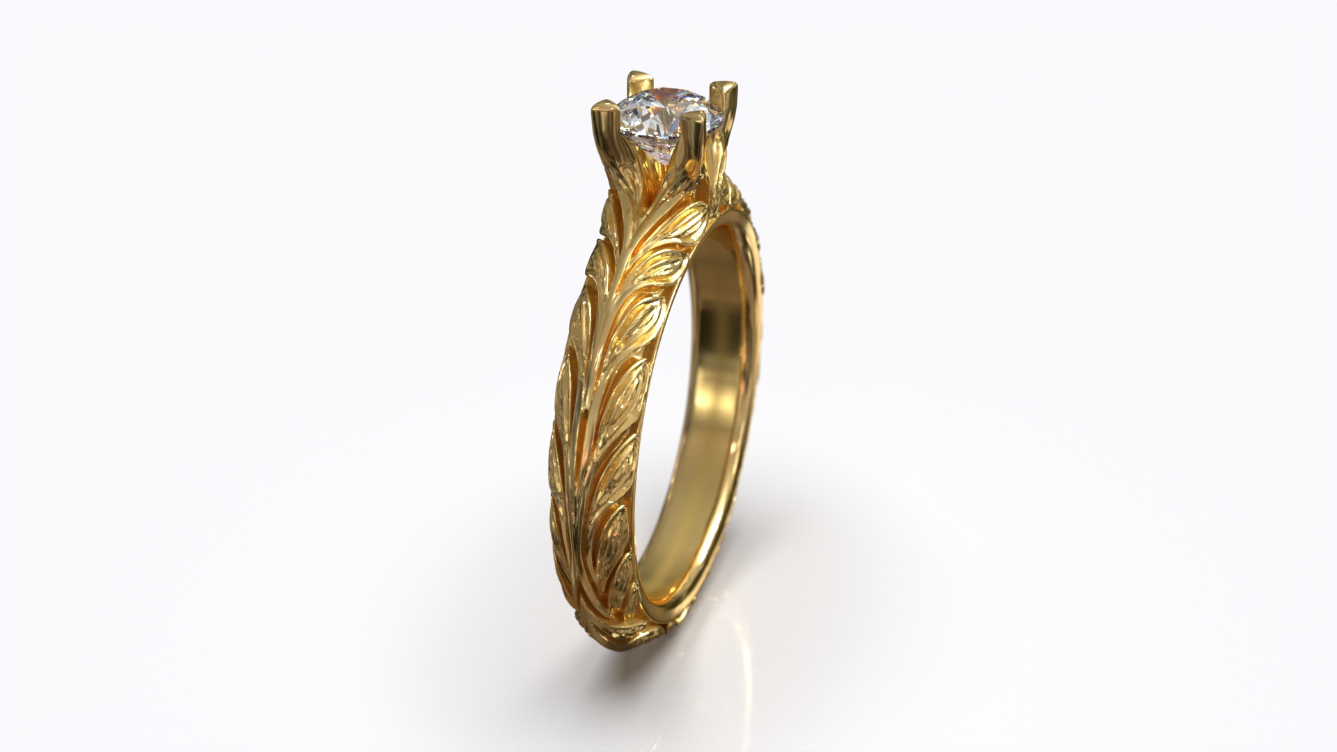 Laurel Wreath Leaves Engagement Solitaire Half Carat Diamond Ring — view 4
