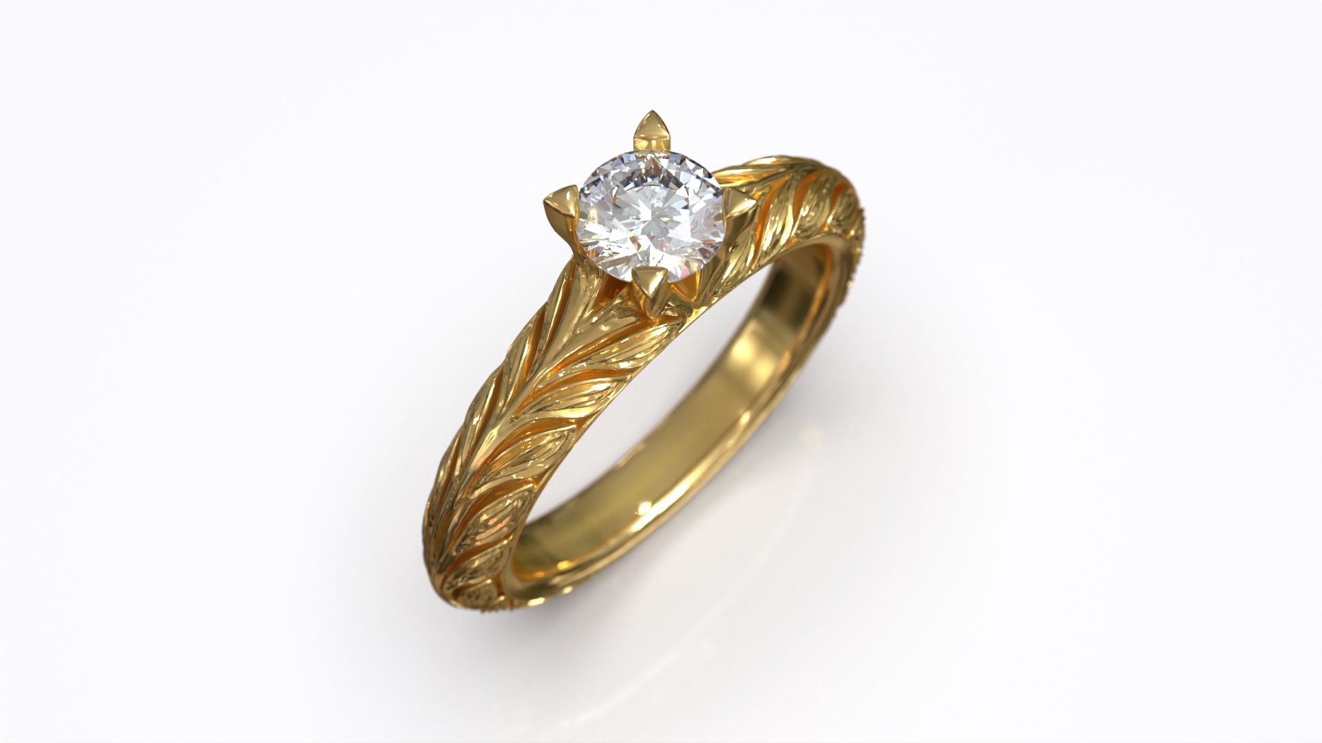 Laurel Wreath Leaves Engagement Solitaire Half Carat Diamond Ring 