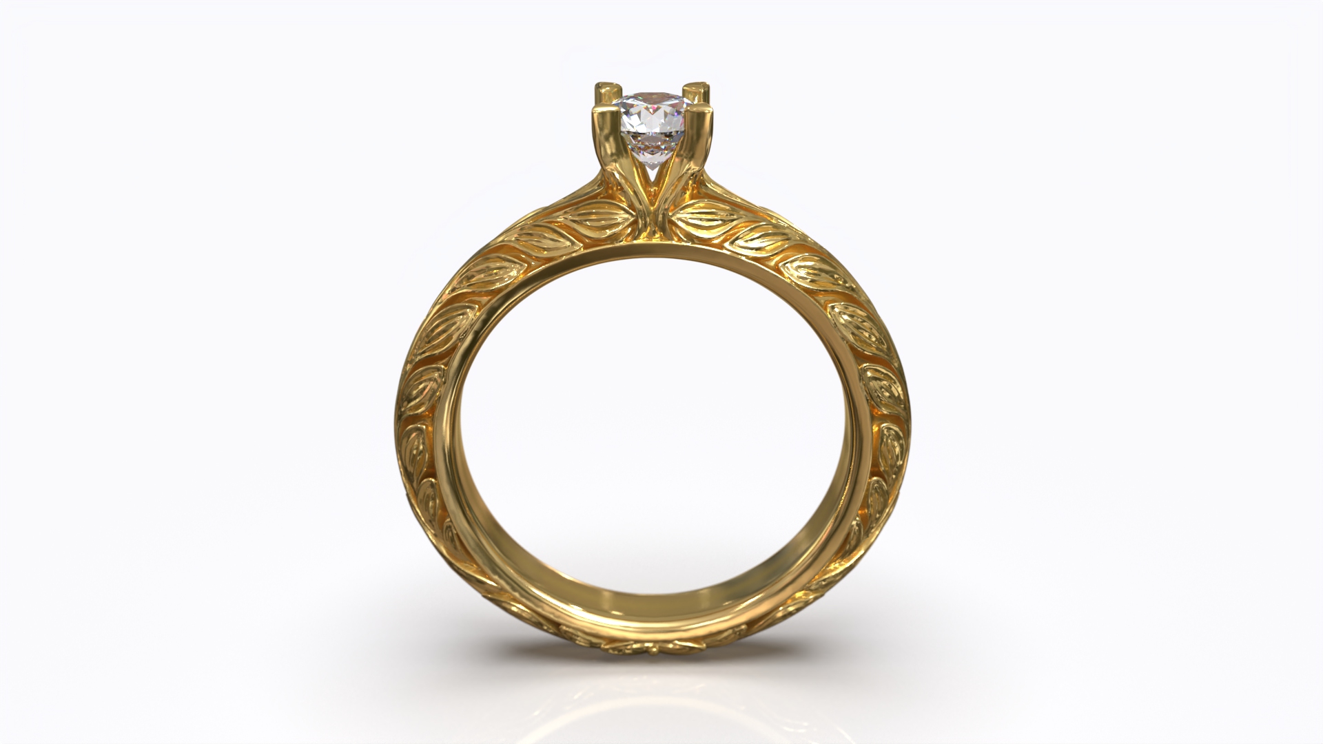 Laurel Wreath Leaves Engagement Solitaire Half Carat Diamond Ring — view 3