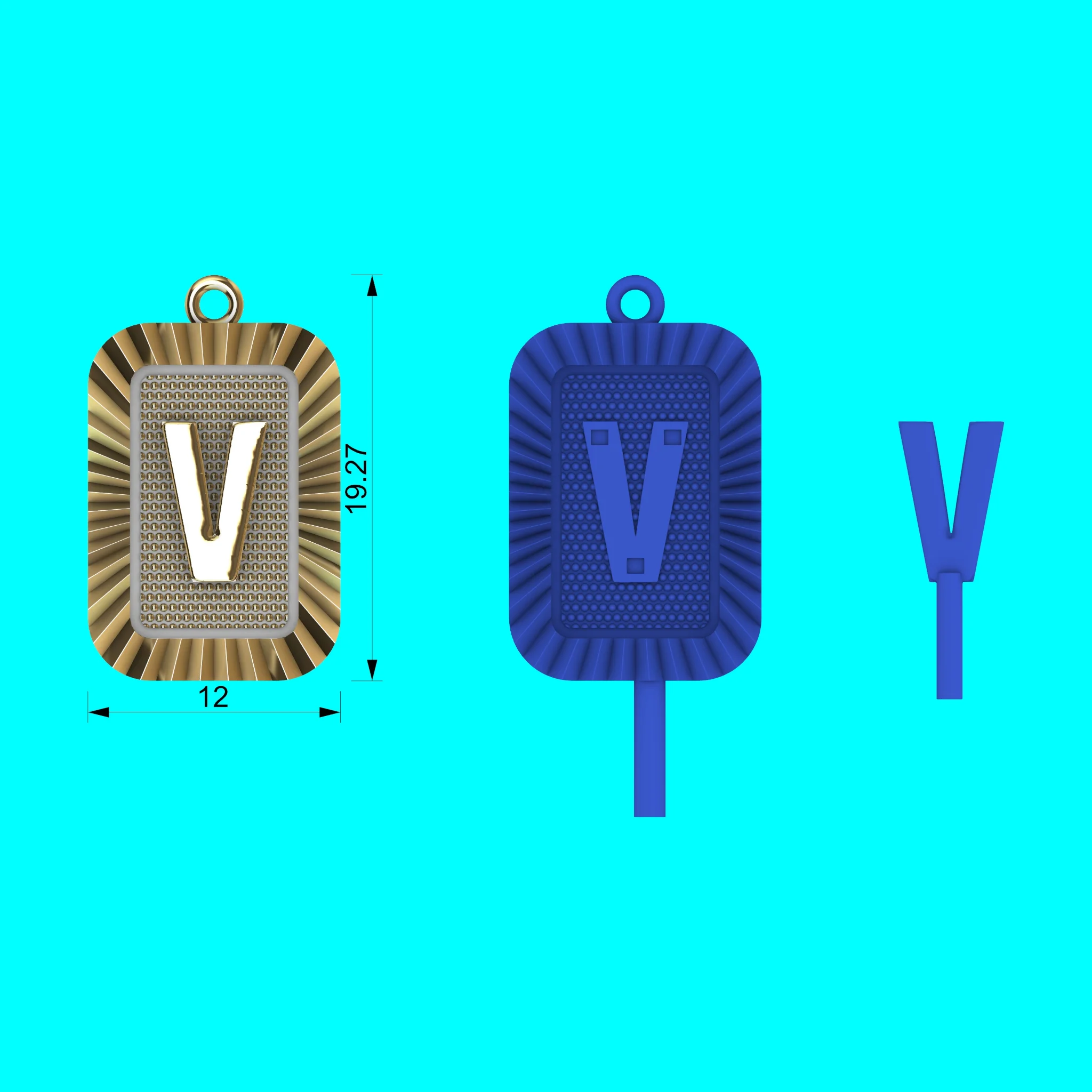 Buy V Letter Pendant CAD Model Gold Initial Necklace Jewelry — view 2