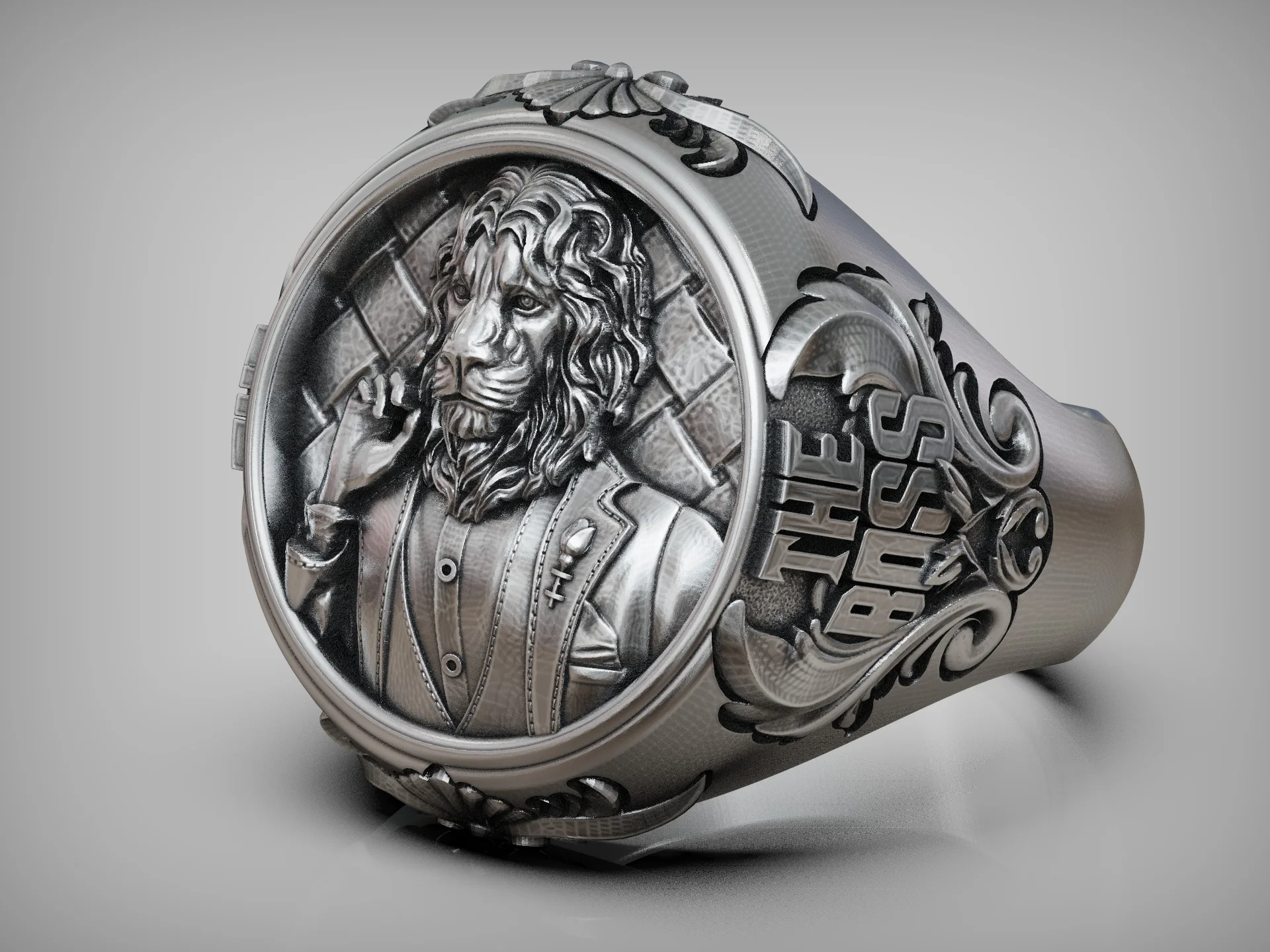 Lion Boss High Relief Acanthus Signet Ring — view 8