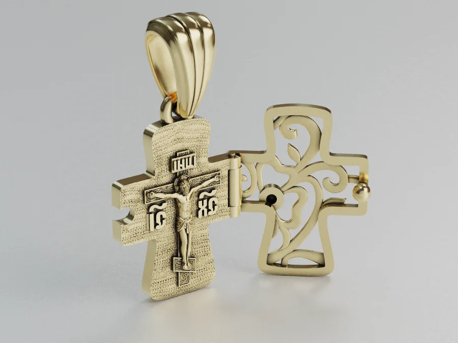 Hinged Cross Locket Pendant with Relief Carving — view 7
