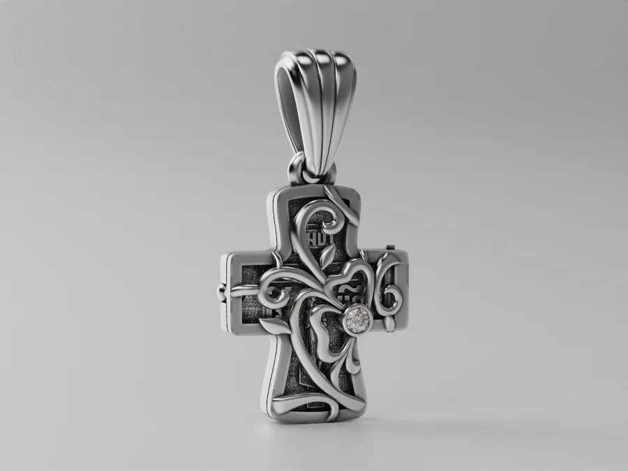 Hinged Cross Locket Pendant with Relief Carving — view 3