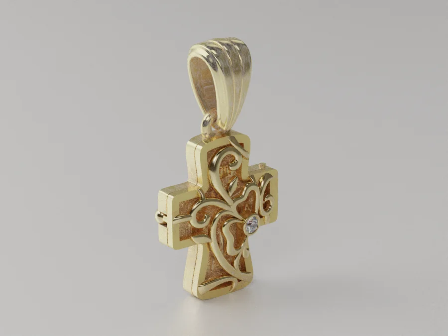 Hinged Cross Locket Pendant with Relief Carving — view 4