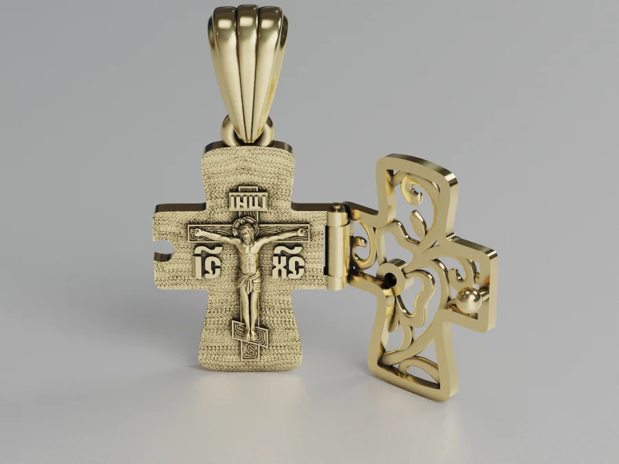 Hinged Cross Locket Pendant with Relief Carving — view 6
