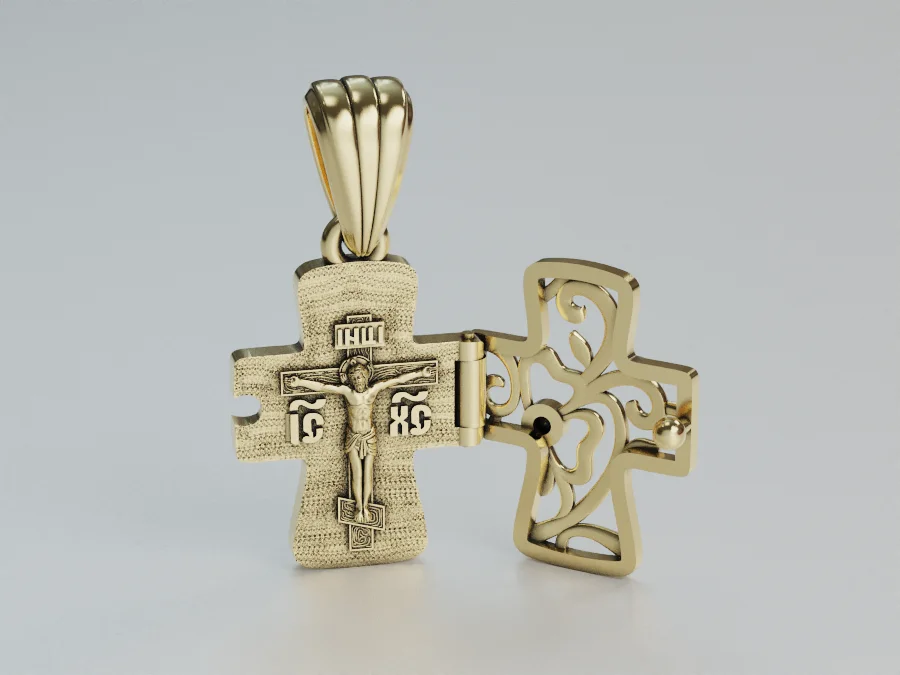 Hinged Cross Locket Pendant with Relief Carving — view 8