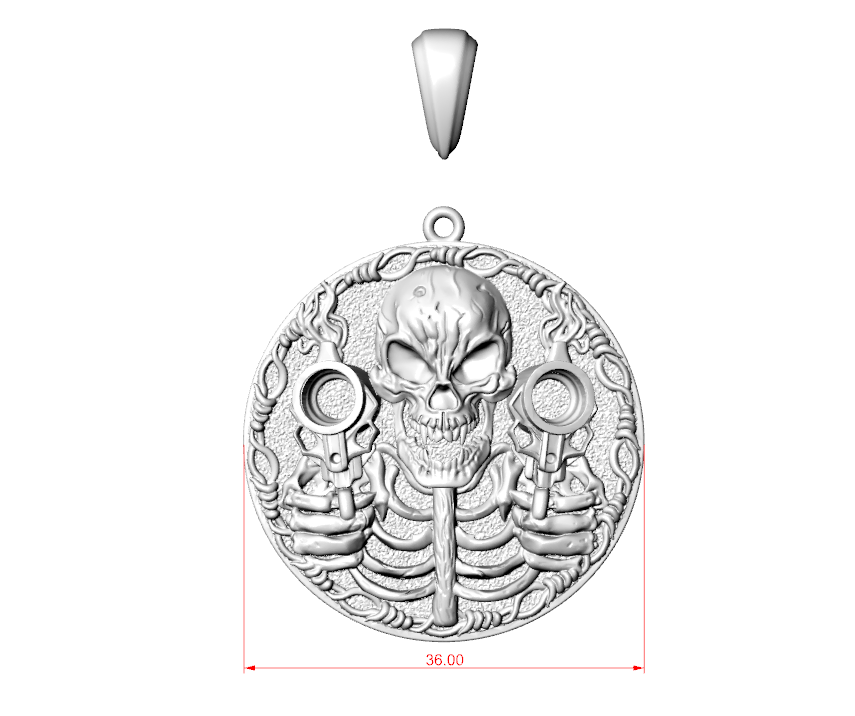 Circular Gunslinger Skull Medallion Pendant — view 6