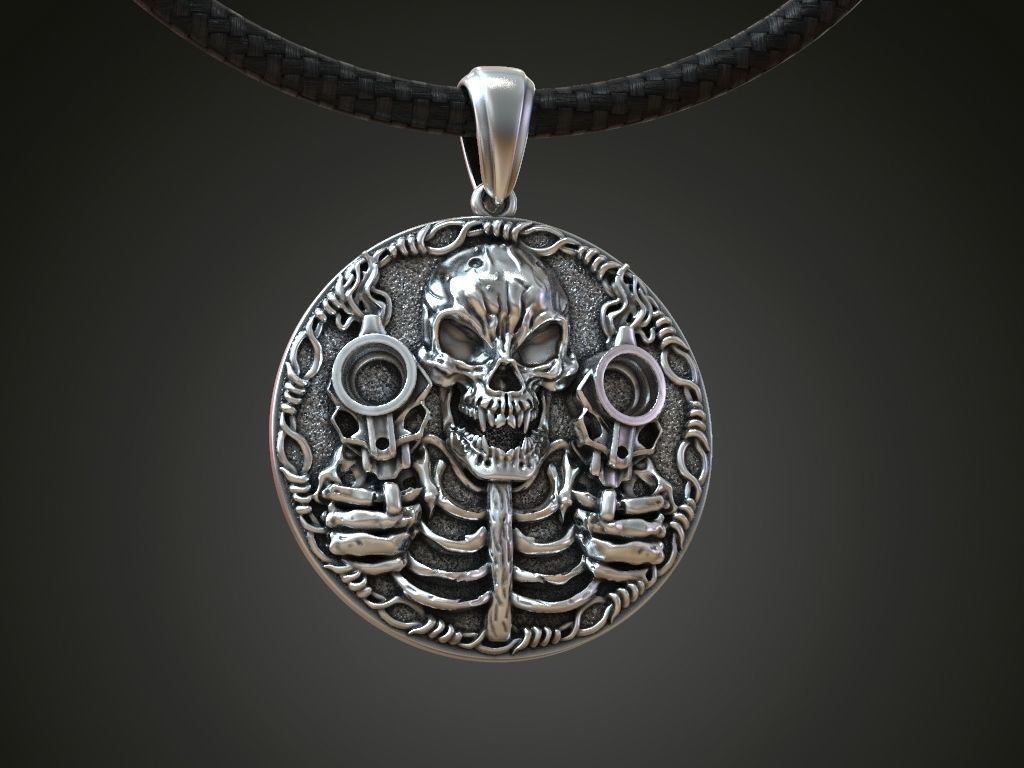 Circular Gunslinger Skull Medallion Pendant