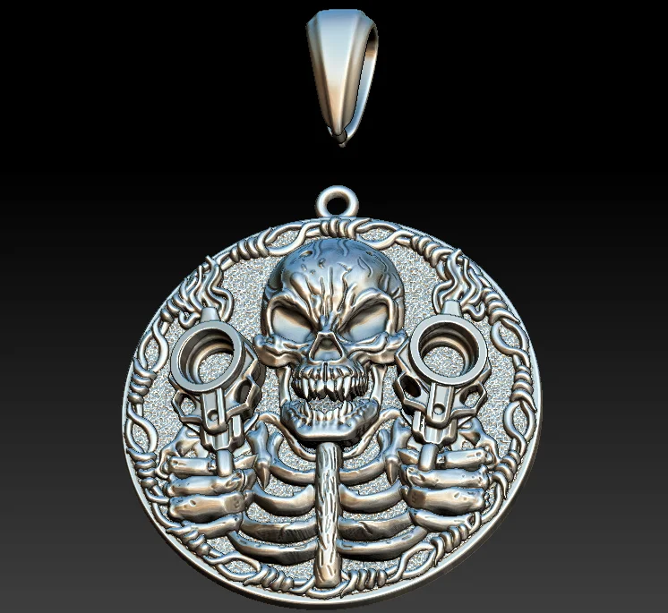 Circular Gunslinger Skull Medallion Pendant — view 4