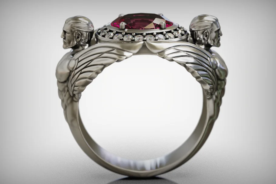Figural Winged Guardians Halo Ring — view 4