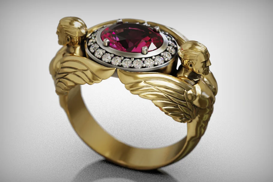 Figural Winged Guardians Halo Ring — view 2