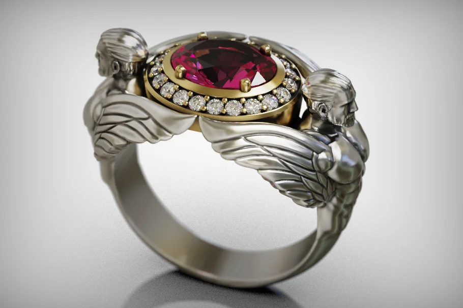 Figural Winged Guardians Halo Ring