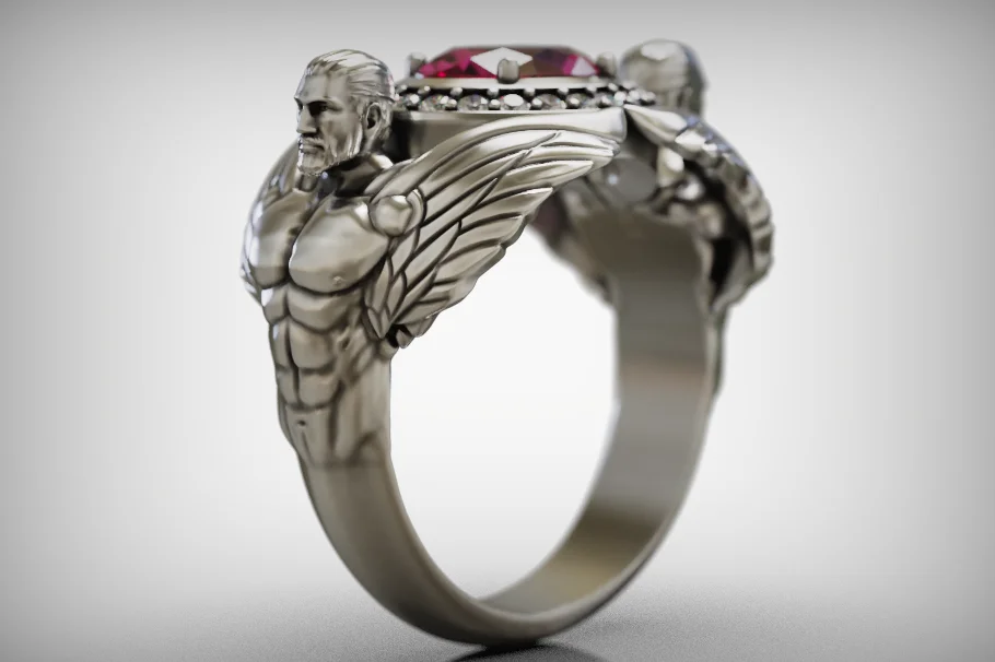 Figural Winged Guardians Halo Ring — view 3