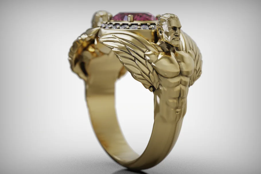 Figural Winged Guardians Halo Ring — view 5