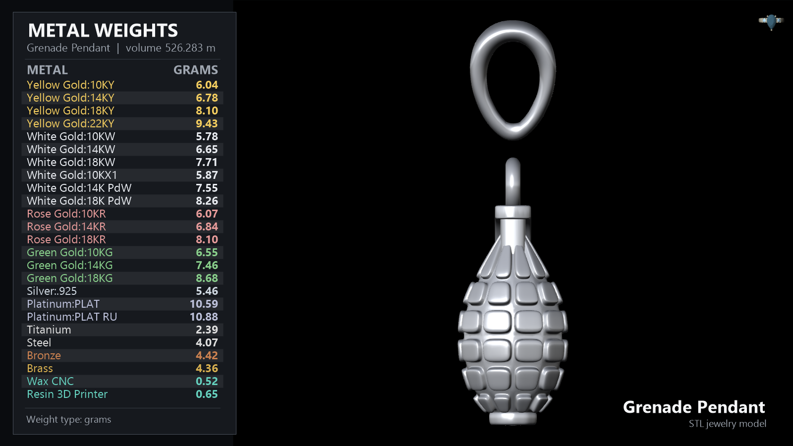 Detailed Military Grenade Jewelry Pendant — view 4