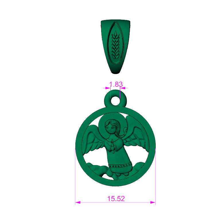 Christmas Angel Pendant with Wheat Motif Bail — view 6