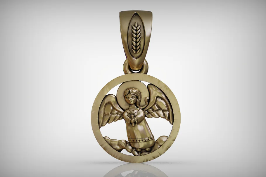 Christmas Angel Pendant with Wheat Motif Bail — view 3