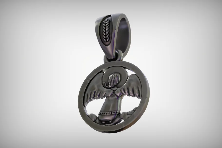 Christmas Angel Pendant with Wheat Motif Bail — view 2