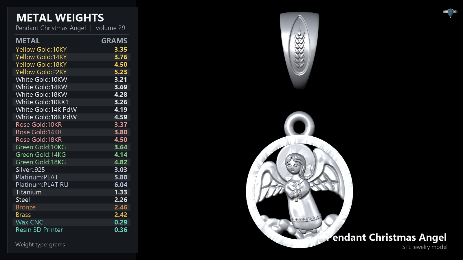 Christmas Angel Pendant with Wheat Motif Bail — view 5