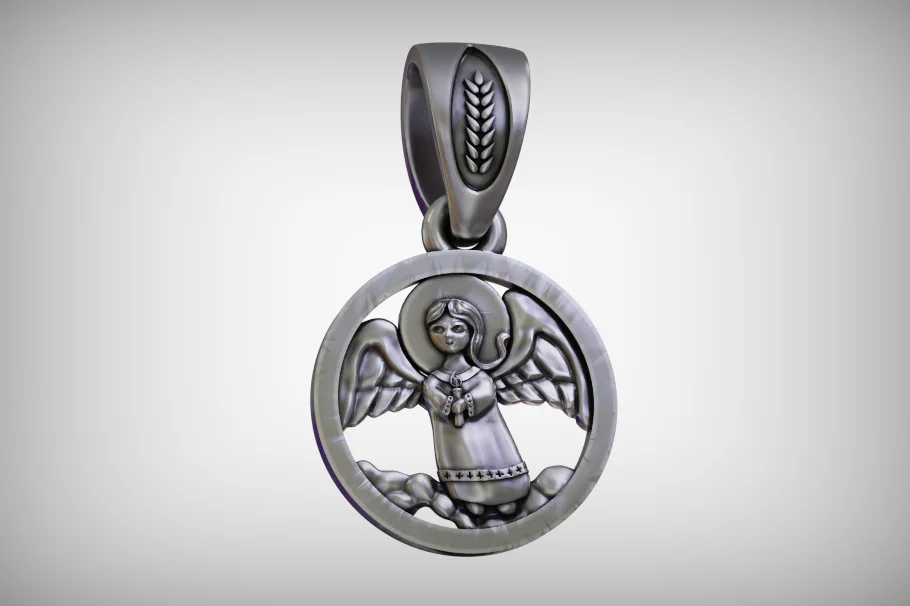 Christmas Angel Pendant with Wheat Motif Bail