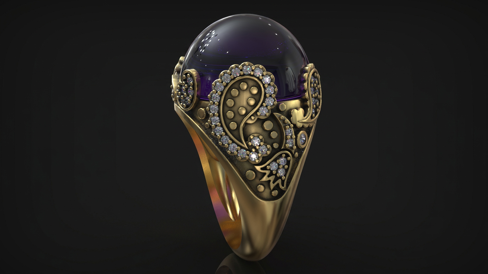 Amethyst Cabochon with Paisley Ornament Gemstone Ring — view 5