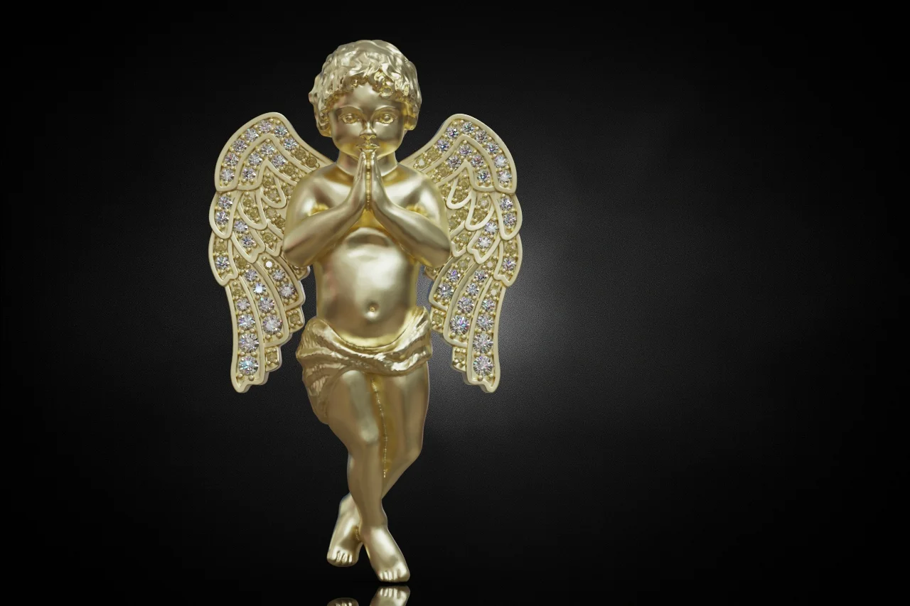Iced Praying Angel Winged Pendant