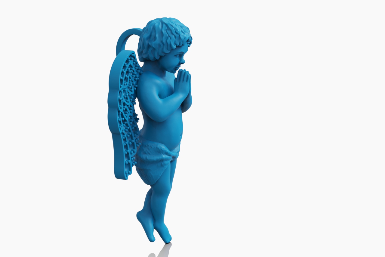 Iced Praying Angel Winged Pendant — view 8
