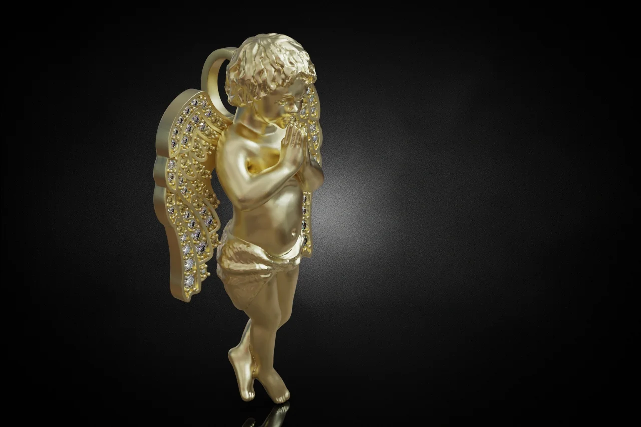 Iced Praying Angel Winged Pendant — view 3