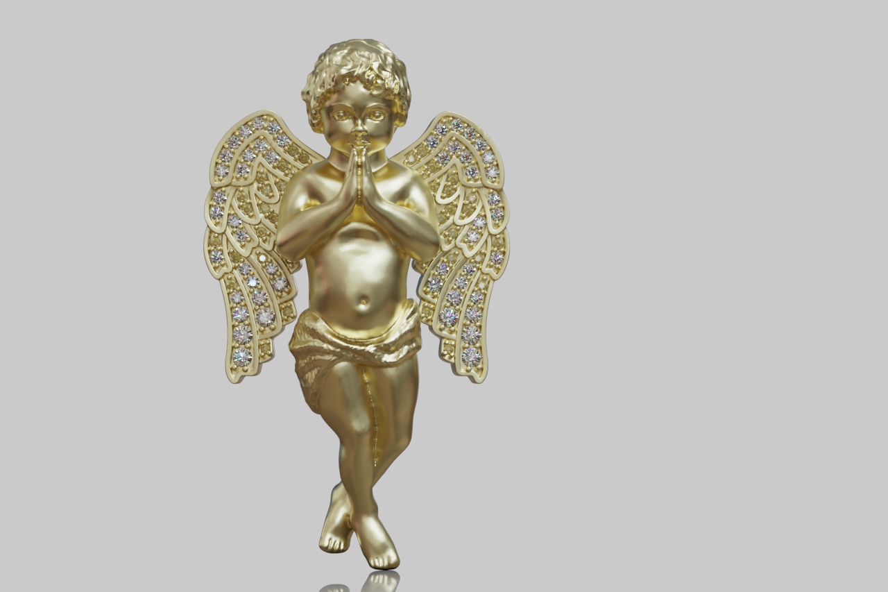 Iced Praying Angel Winged Pendant — view 4
