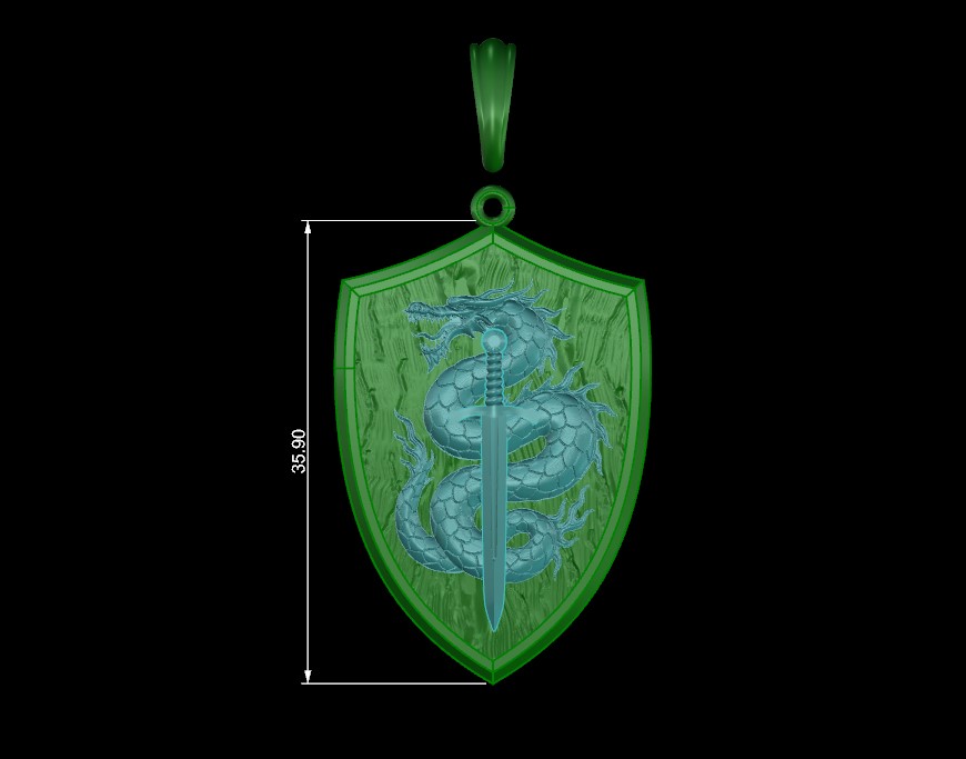 Fantasy Dragon and Sword Shield Pendant — view 7