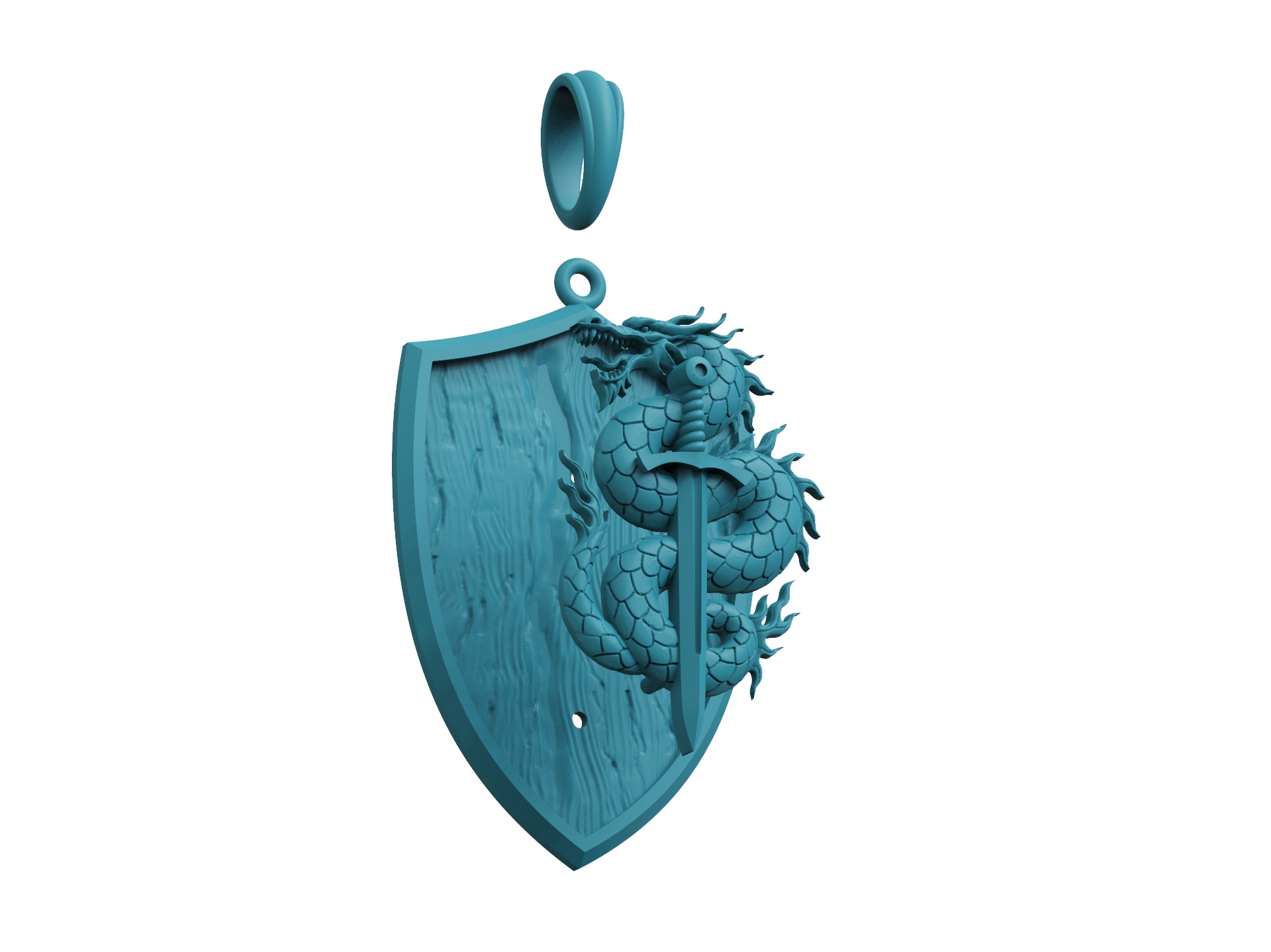 Fantasy Dragon and Sword Shield Pendant — view 5