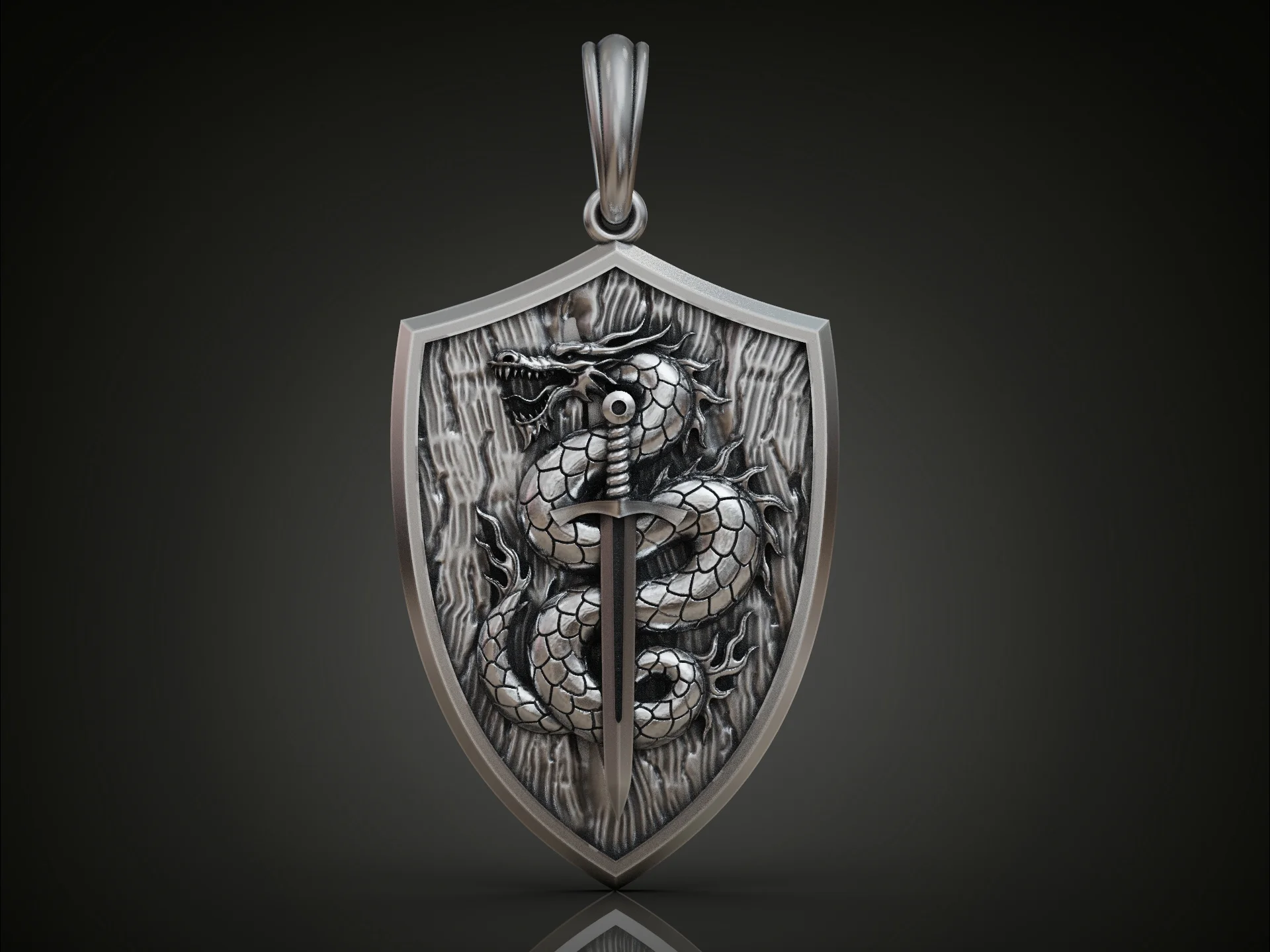 Fantasy Dragon and Sword Shield Pendant — view 3