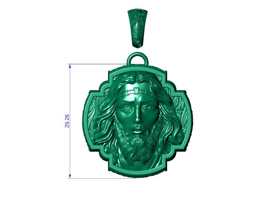 High Relief Jesus Face Pendant with Scroll Bail — view 5