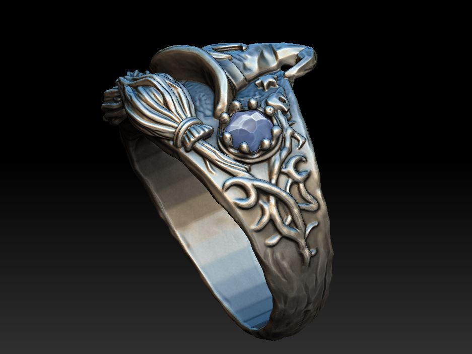 Witch Hat and Broomstick Ring with Gemstones — view 6