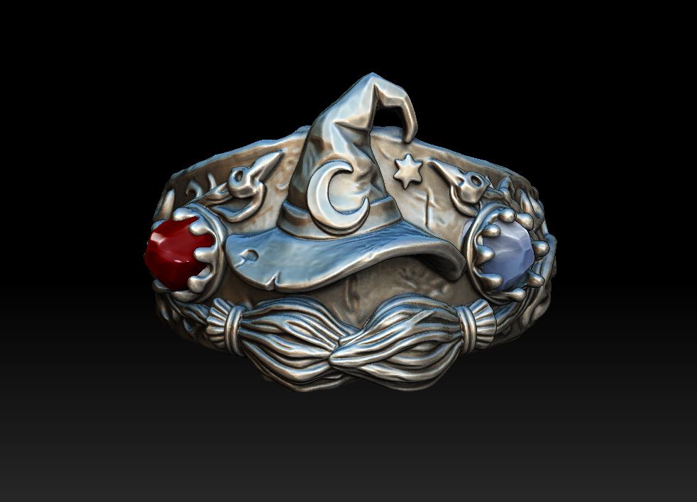 Witch Hat and Broomstick Ring with Gemstones — view 4