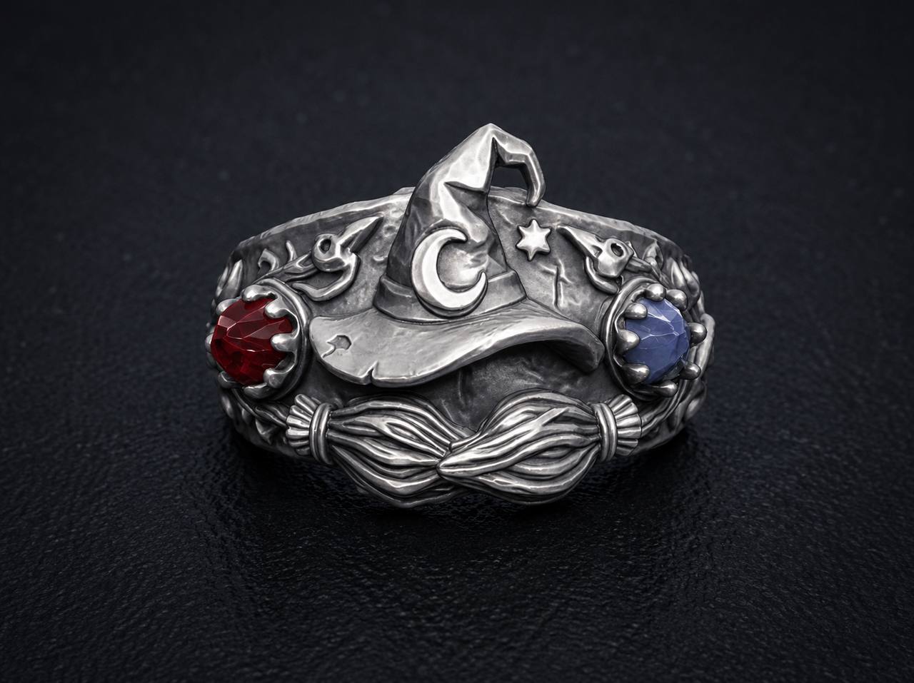 Witch Hat and Broomstick Ring with Gemstones — view 3