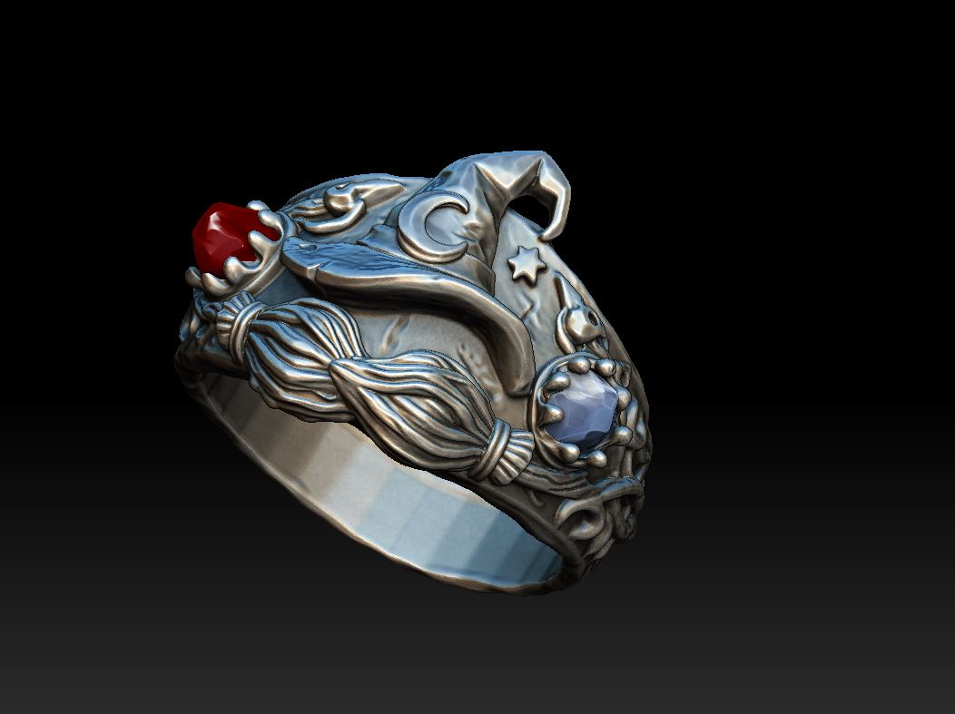 Witch Hat and Broomstick Ring with Gemstones — view 5