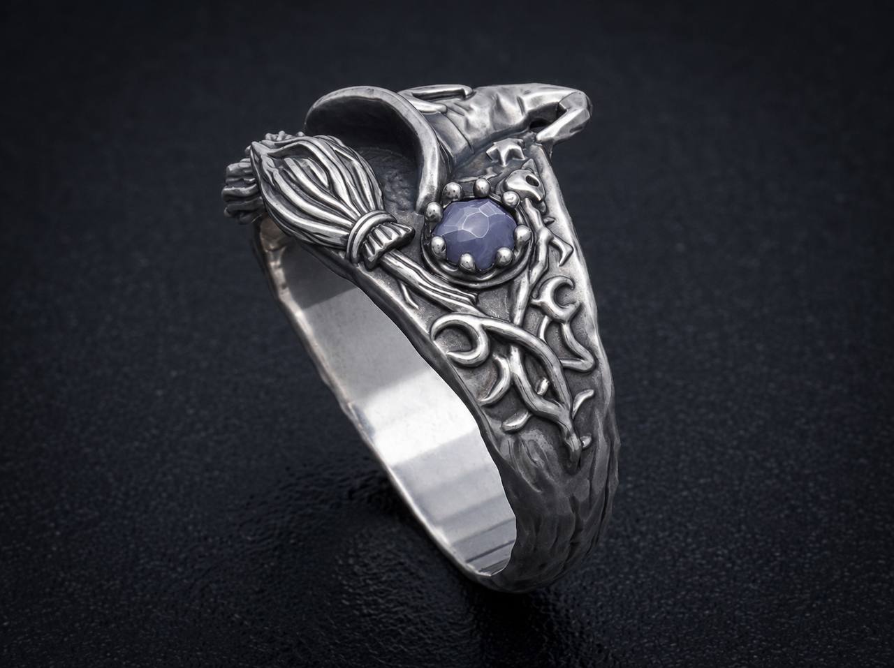 Witch Hat and Broomstick Ring with Gemstones — view 2