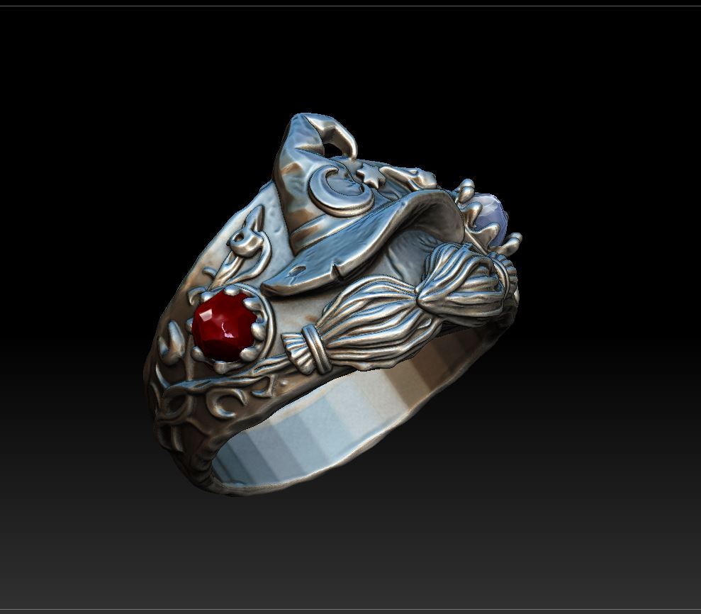 Witch Hat and Broomstick Ring with Gemstones — view 8