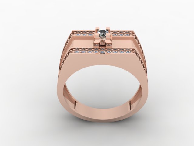 Luxury Men Diamond Signet Ring Pave Side Stones 3D Jewelry — view 6