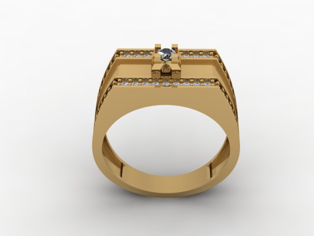 Luxury Men Diamond Signet Ring Pave Side Stones 3D Jewelry — view 4