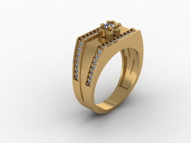 Luxury Men Diamond Signet Ring Pave Side Stones 3D Jewelry — view 7