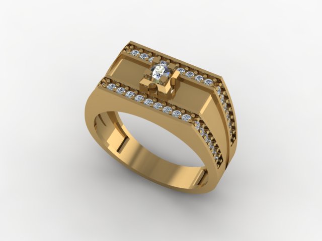 Luxury Men Diamond Signet Ring Pave Side Stones 3D Jewelry — view 1
